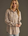 Tan, Mauve & White Plaid Button Up Soft Shirt