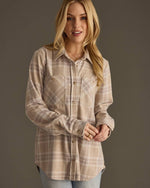 Tan, Mauve & White Plaid Button Up Soft Shirt