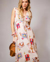 Tie front western graphic maxi dress