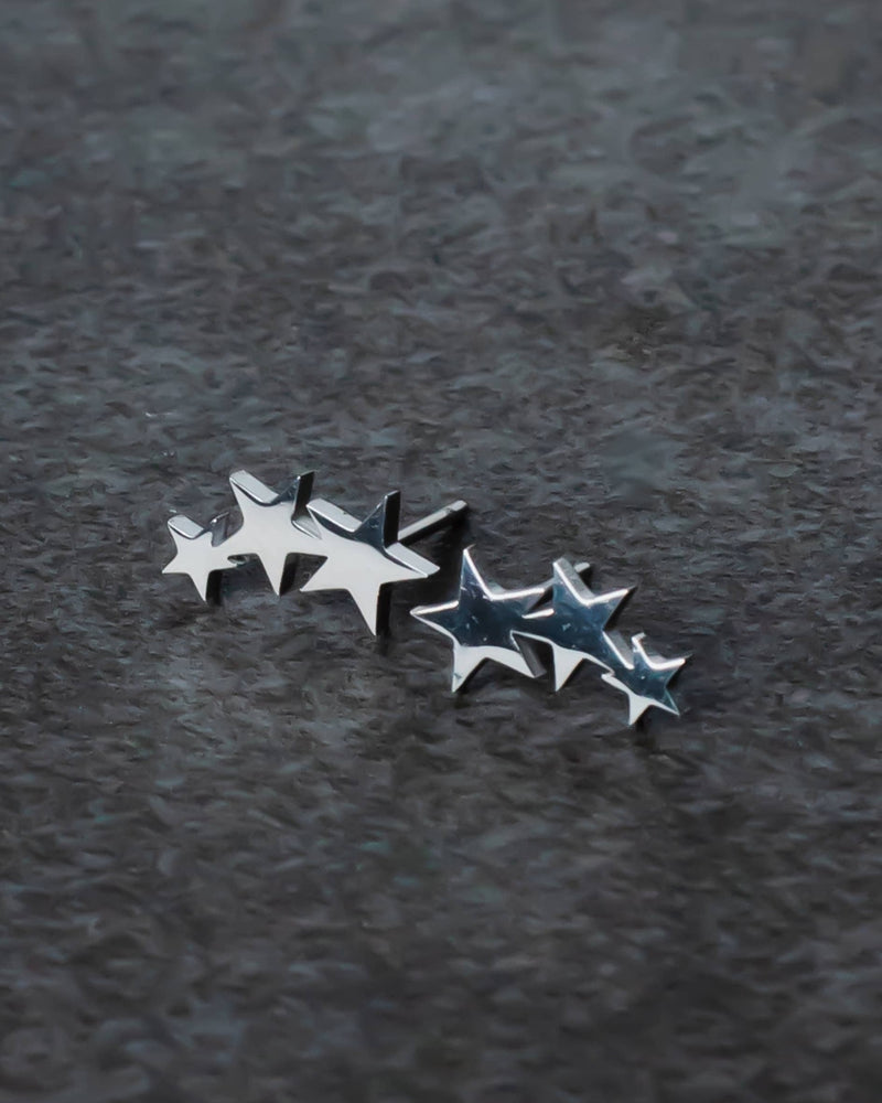 Silver Triple Star Stud Earrings