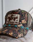 Western turquoise concho trucker cap chain accessory with silver-tone links