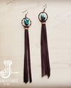 Turquoise Drop Earrings with Leather Tassel