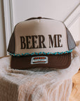 Turquoise stone western cap chain accessory styled on a trucker cap
