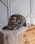 Turquoise western trucker cap chain accessory with engraved concho detail