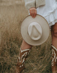 Two-Toned Vegan Suede Western Hat in Ivory/Taupe