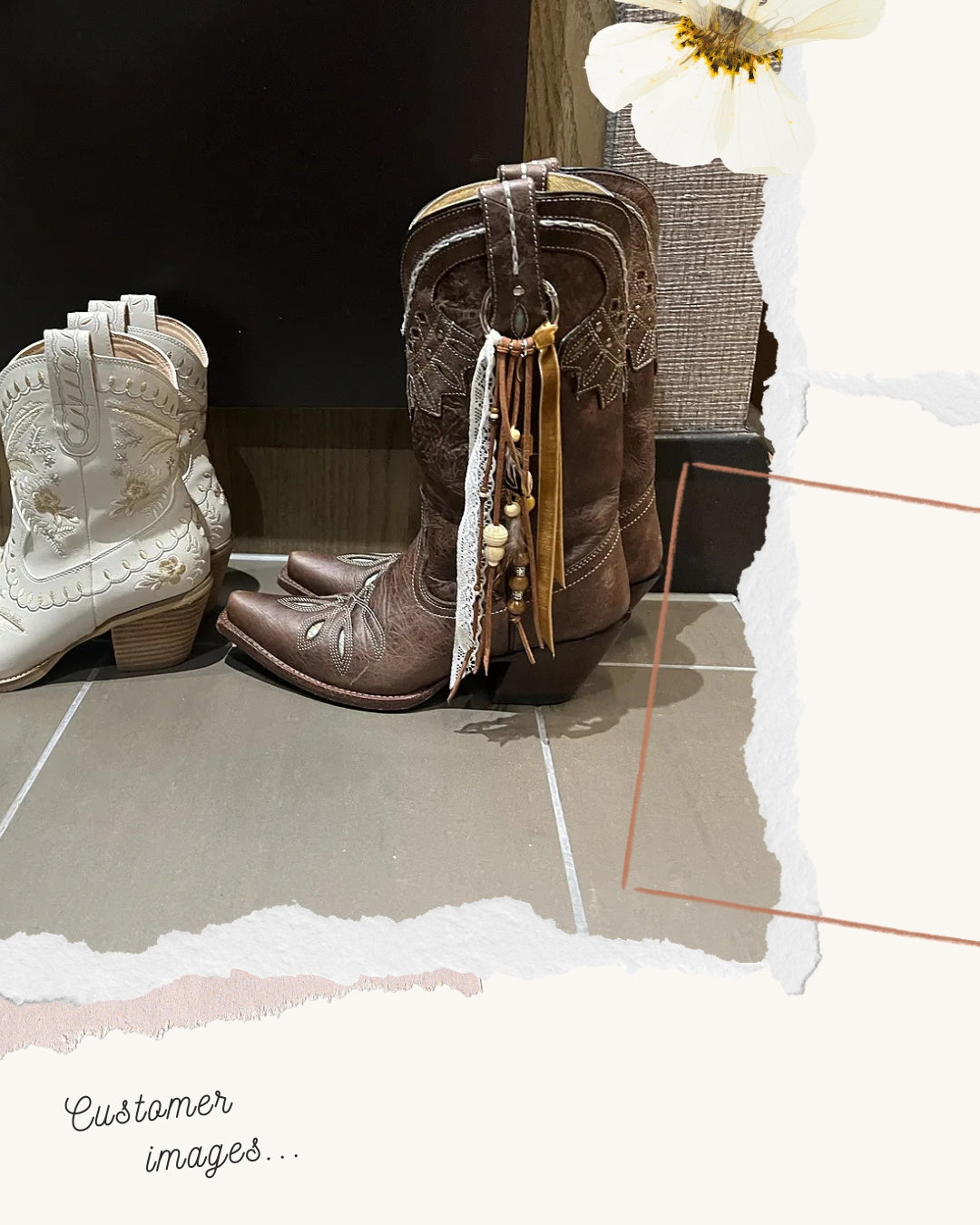 Customer wearing Desert Wanderer cowboy boot tassel accessory