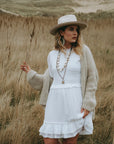 Two-Toned Vegan Suede Western Hat in Ivory/Taupe