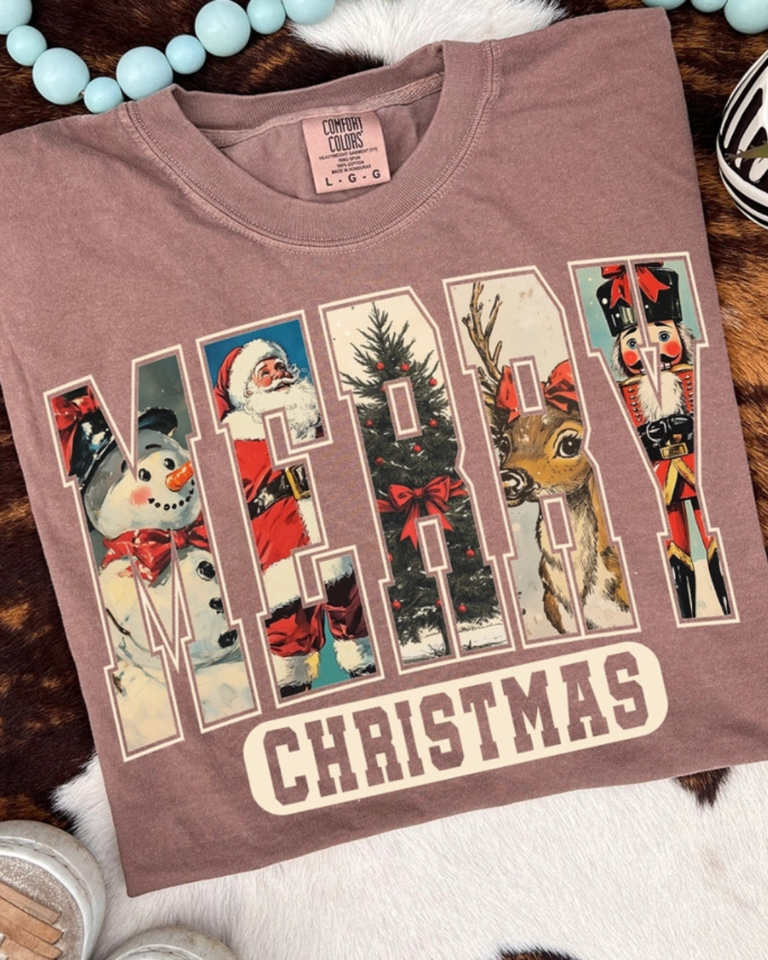 Brown vintage-style Christmas t-shirt