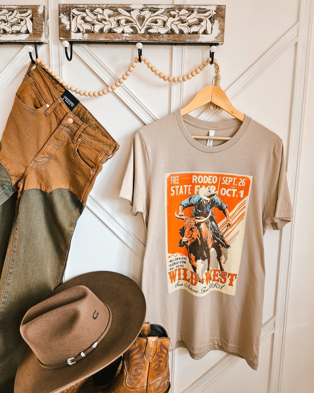 Vintage Wild West rodeo graphic tee with classic crew neck and relaxed fit