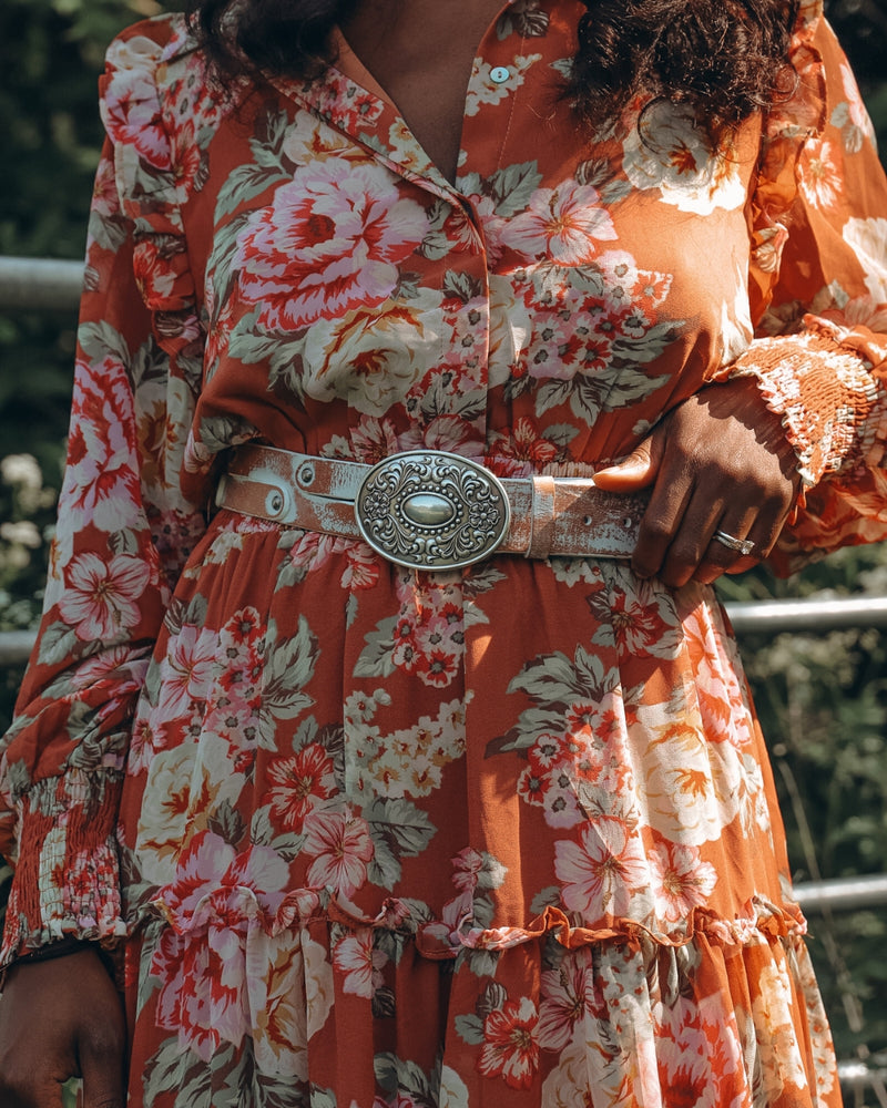 Western Buckle Belt Distressed White