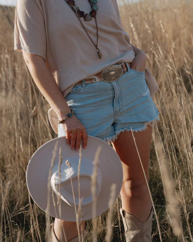 Western Buckle Belt Distressed White