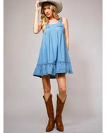 Western Buckle Ruffle Denim Mini Dress