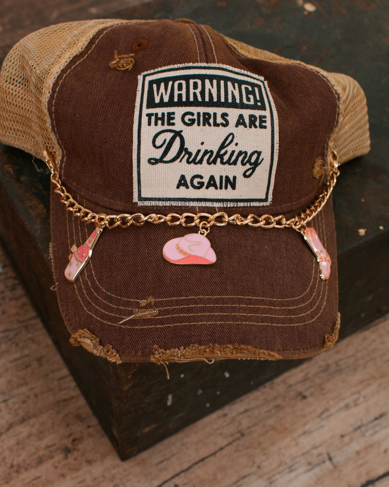 Western Cowboy Boots Hats Charm Trucker Hat Chain - Pink
