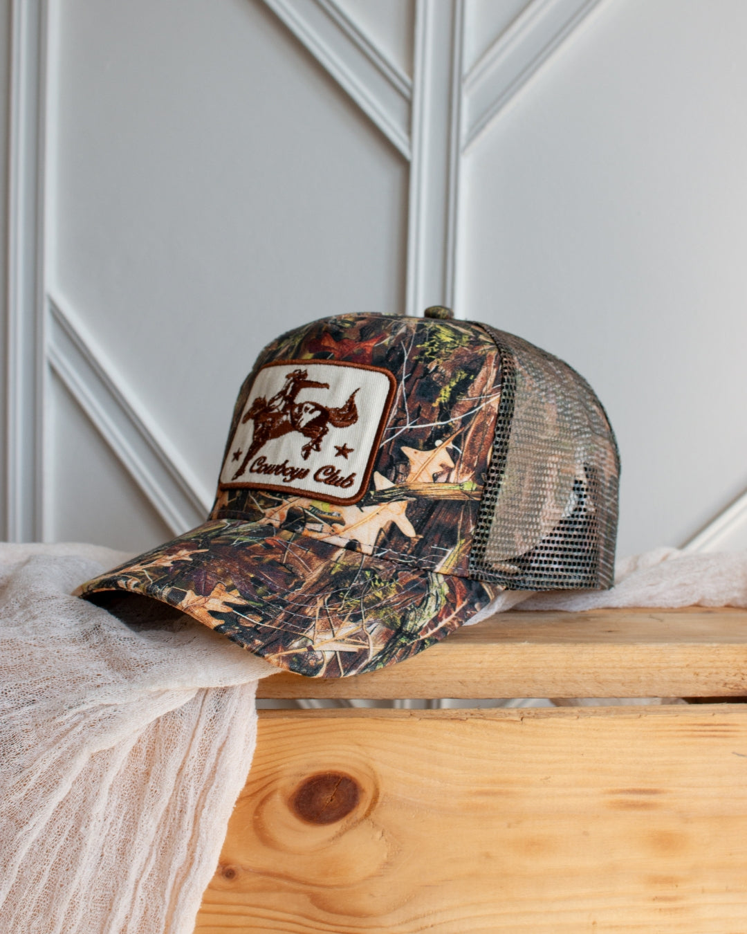 Western Cowboys Club camo trucker cap with breathable mesh back