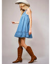 Western Buckle Ruffle Denim Mini Dress