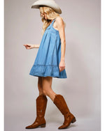 Western Buckle Ruffle Denim Mini Dress