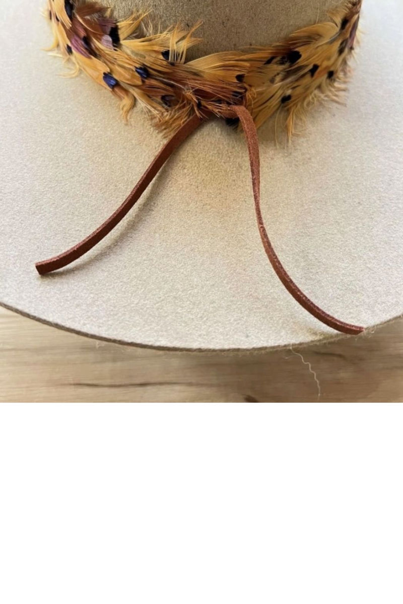 Western Feather Hatband – 33 X 1.5 Inch Rodeo Hat Band With Leather Tie, Multi-Color Feathers, Adjustable, Handmade In USA