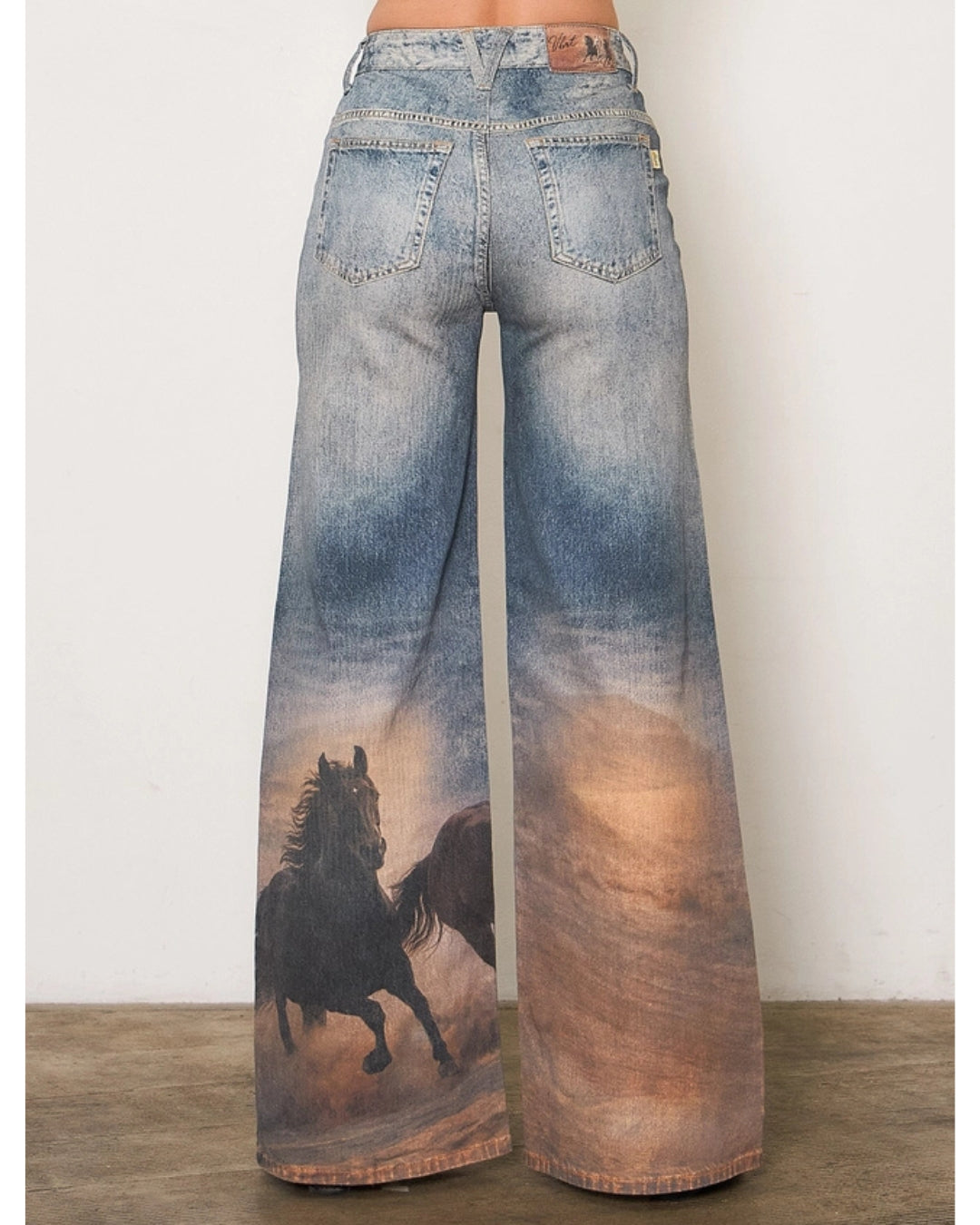 Wild Spirit Horse Print High-Waisted Wide Leg Jeans