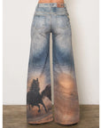 Wild Spirit Horse Print High-Waisted Wide Leg Jeans