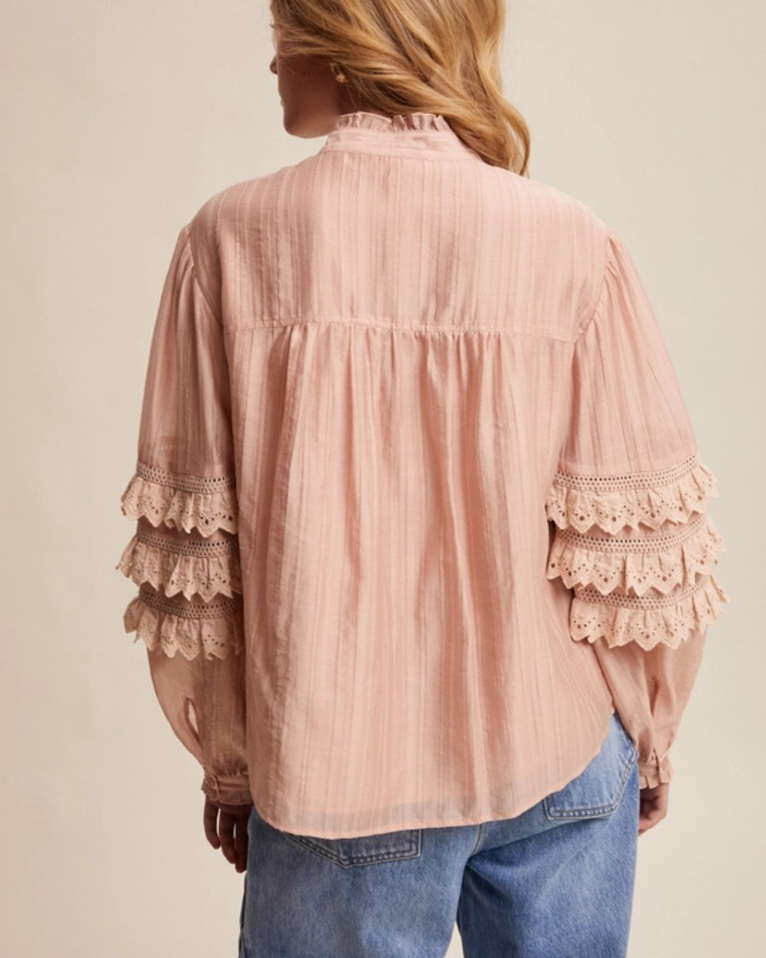 Prairie Dreamer Lace Ruffle Pintuck Blouse