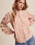 Prairie Dreamer Lace Ruffle Pintuck Blouse