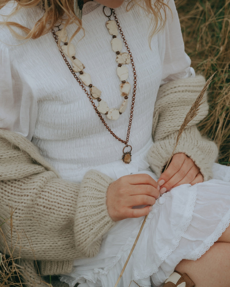 White Turquoise Necklace Boho