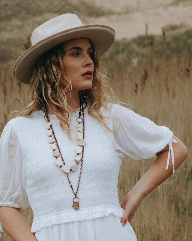 Boho White Turquoise Slab Necklace