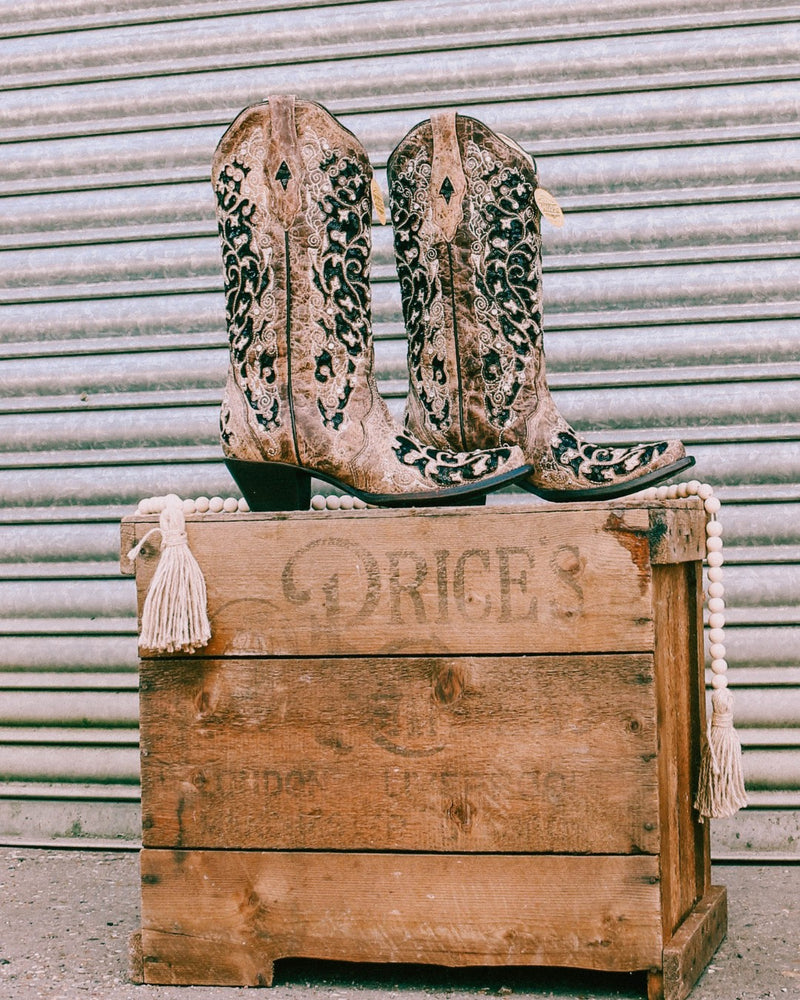 Corral Boots A3569 Black Sequin Inlay Cowboy Boots Melbelle Western x Boho