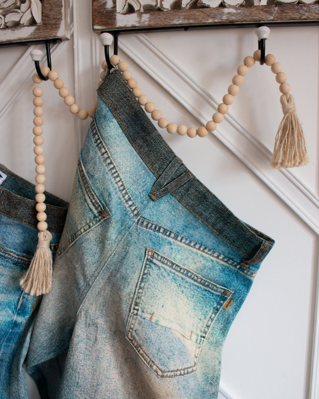 Wild West high-rise horse print barrel jeans, rear view showing barrel leg silhouette