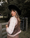 Embroidered Faux Suede Sherpa Vest