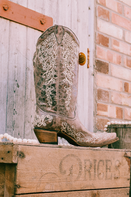 Brown Crater Bone Embroidery Cowboy Boots