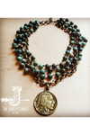 AFRICAN TURQUOISE COLLAR-LENGTH NECKLACE WITH NATIVE AMERICAN HEAD COIN