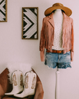Faux Suede Fringe Jacket - Pink