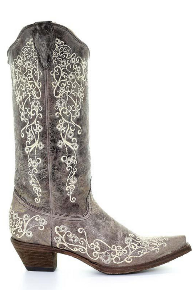 Corral Boots - a1094 Brown Crater Bone Embroidery Cowboy Boots