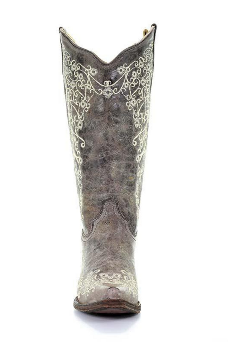 Corral Boots - a1094 Brown Crater Bone Embroidery Cowboy Boots