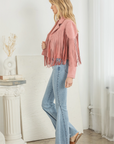 Faux Suede Fringe Jacket - Pink