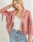 Faux Suede Fringe Jacket - Pink