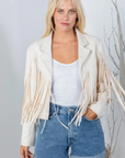 Faux Suede Fringe Jacket - Ivory
