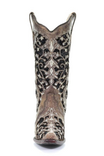 CORRAL BOOTS - A3569 BLACK SEQUIN INLAY COWBOY BOOTS
