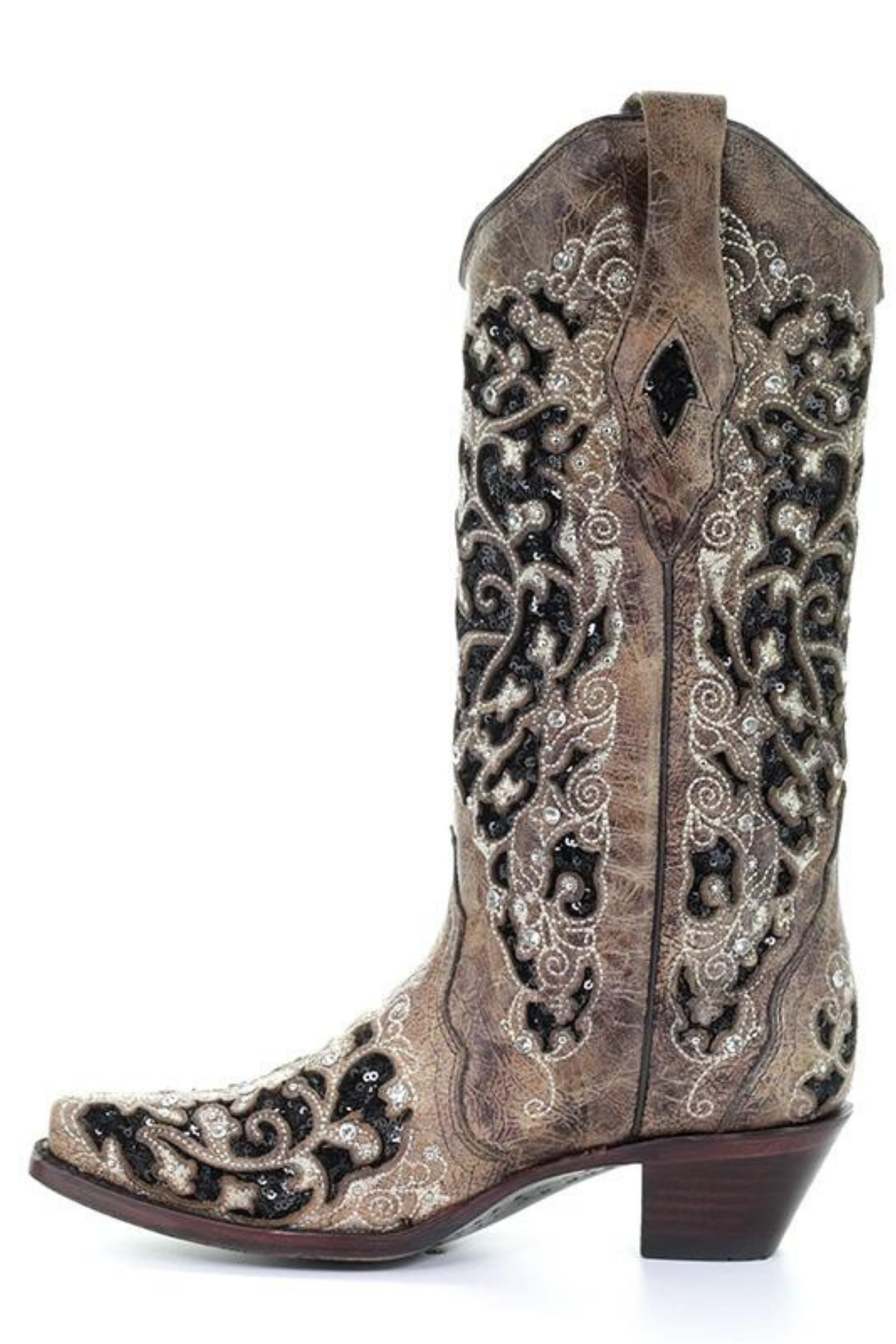 CORRAL BOOTS A3569 BLACK SEQUIN INLAY COWBOY