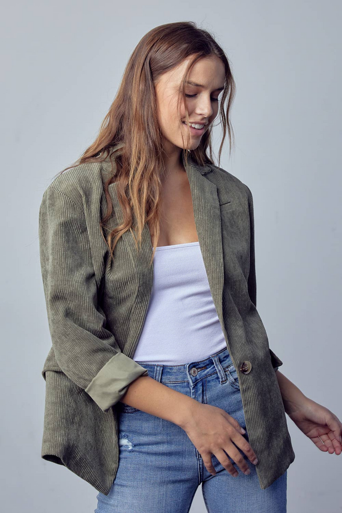 OLIVE GREEN CORDUROY BLAZER