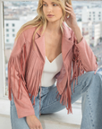 Faux Suede Fringe Jacket - Pink