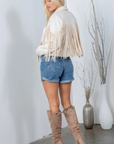 Faux Suede Fringe Jacket - Ivory