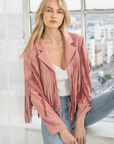 Faux Suede Fringe Jacket - Pink
