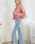 Faux Suede Fringe Jacket - Pink