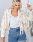 Faux Suede Fringe Jacket - Ivory