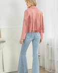 Faux Suede Fringe Jacket - Pink
