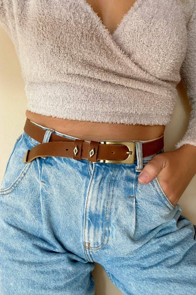 Thin Brown Leather Western Belt