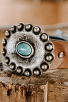 Calico Western Leather Buckle Belt With Turquoise Stone