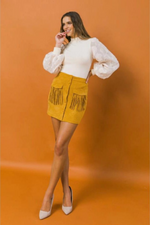 Faux Suede Fringe Mini Skirt